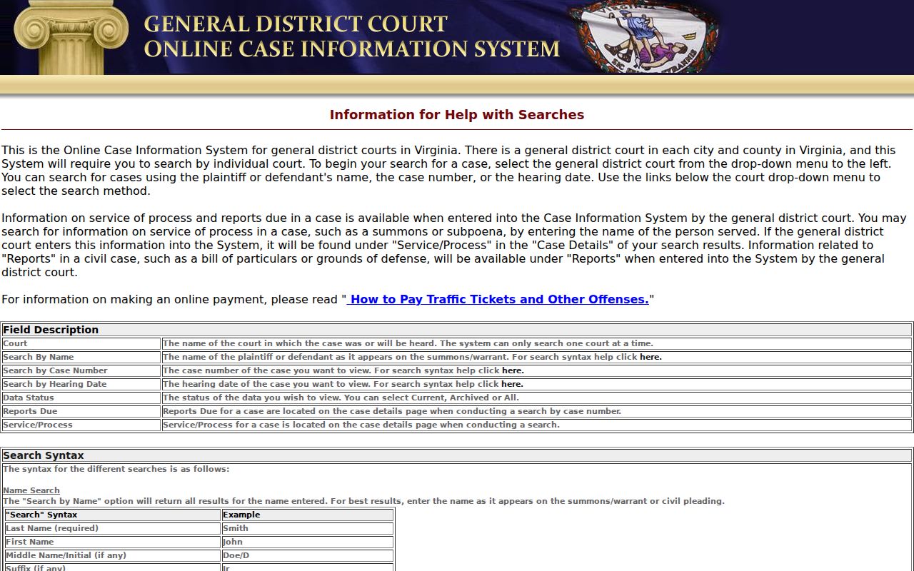 Hampton City warrant lookup showing Virginia GDC search fields