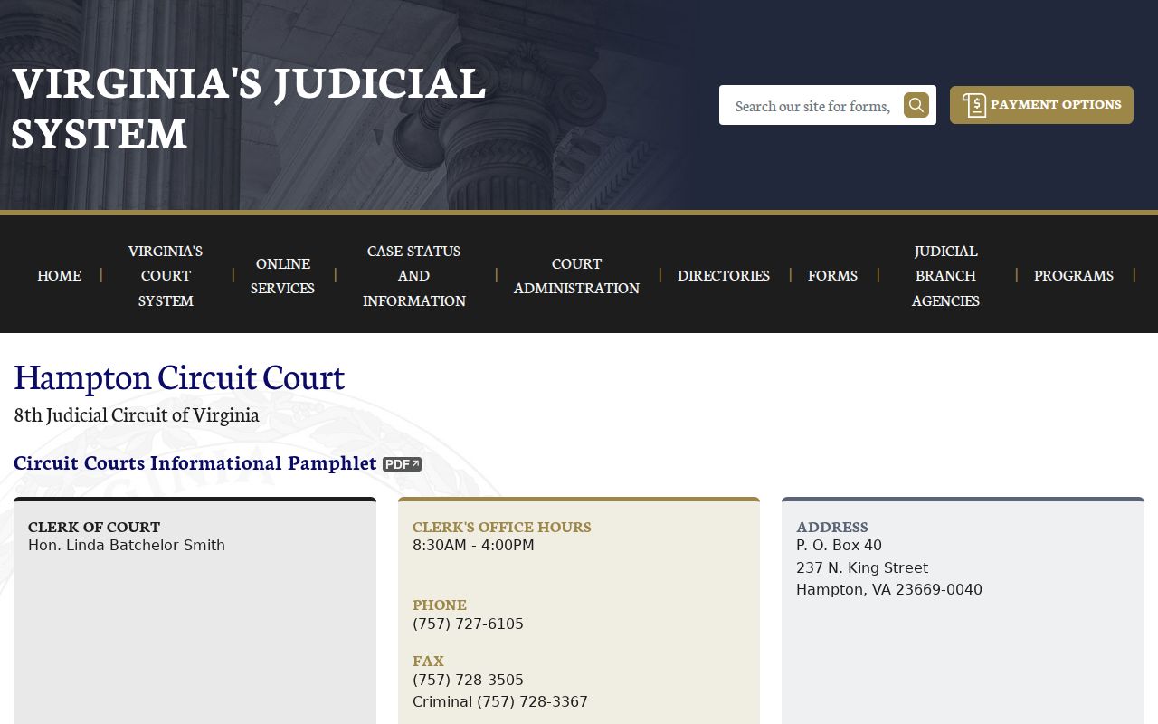 Hampton City Circuit Court information for bench warrant case routing