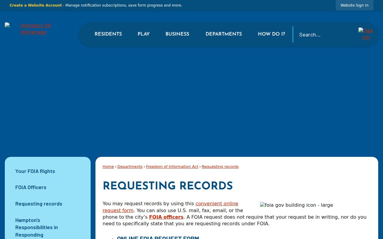 Hampton City records request instructions for warrant-related records
