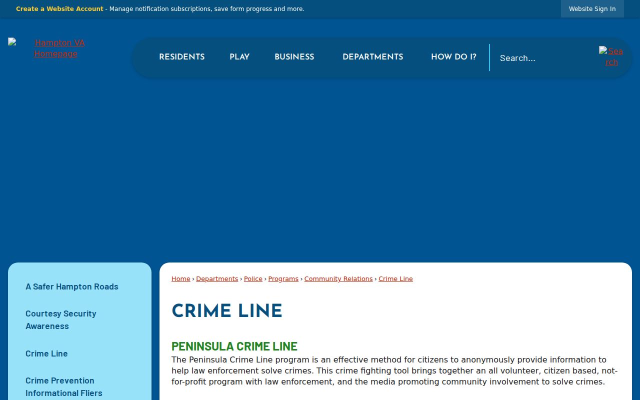 Hampton City most-wanted warrant tip program information from Peninsula Crime Line