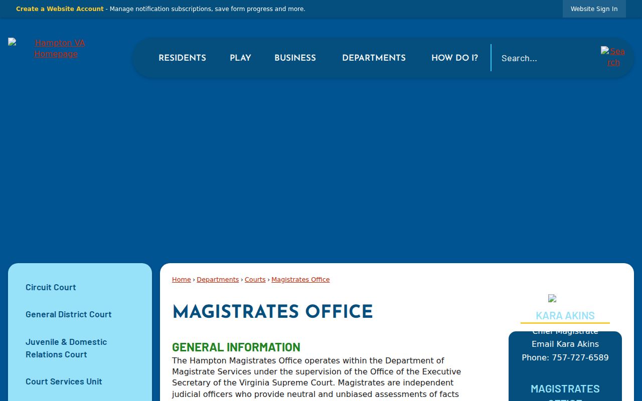 Hampton City magistrate office for arrest warrant and bail information